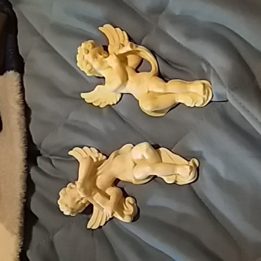 Vintage resine 2 decoratives angels decor bathroom made in italie